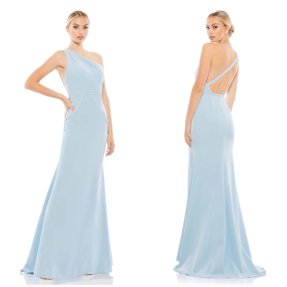 IEENA FOR MAC DUGGAL One Shoulder Jersey Mermaid Gown In Powder Blue